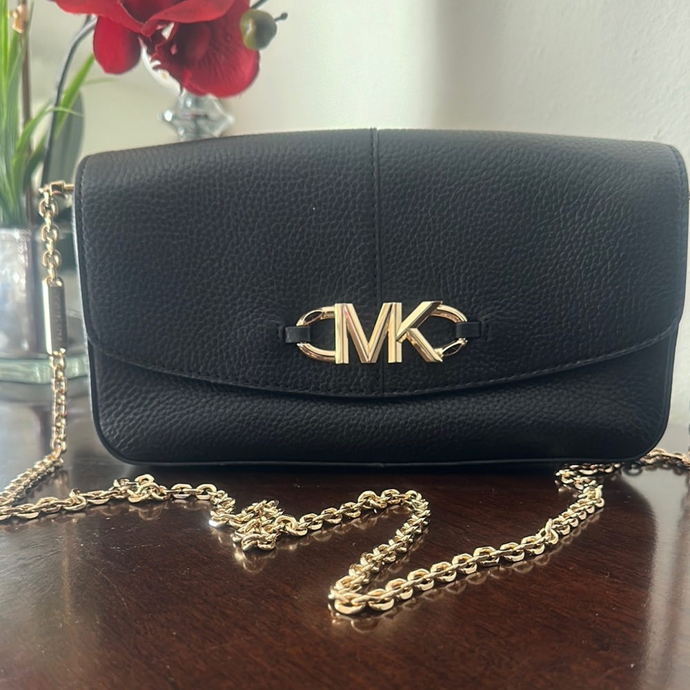 Michael Kors Black and Gold Crossbody Bag with Chain Strap